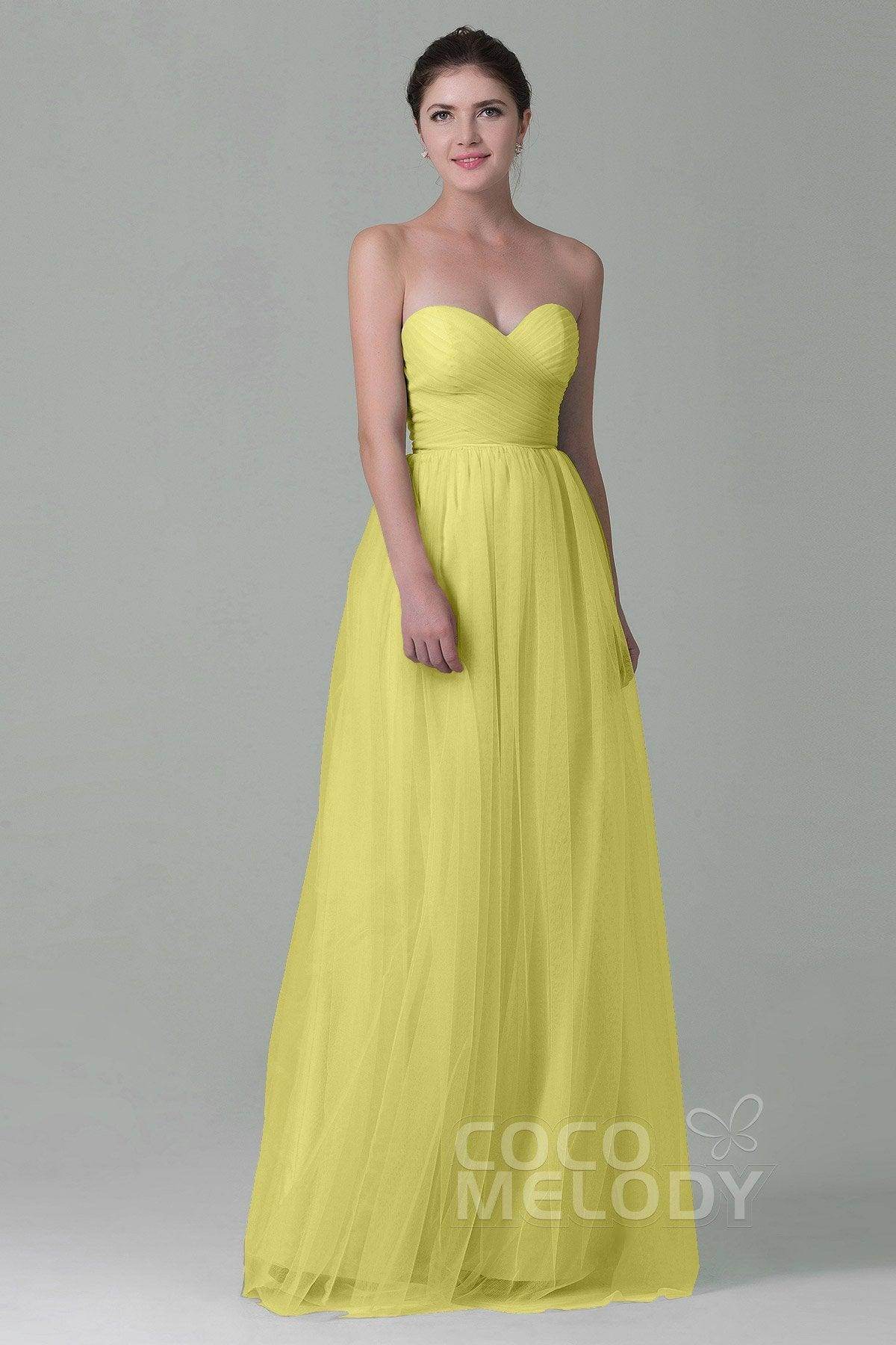 Sheath-Column Floor Length Tulle Bridesmaid Dress COZF1500E - COCOMELODY